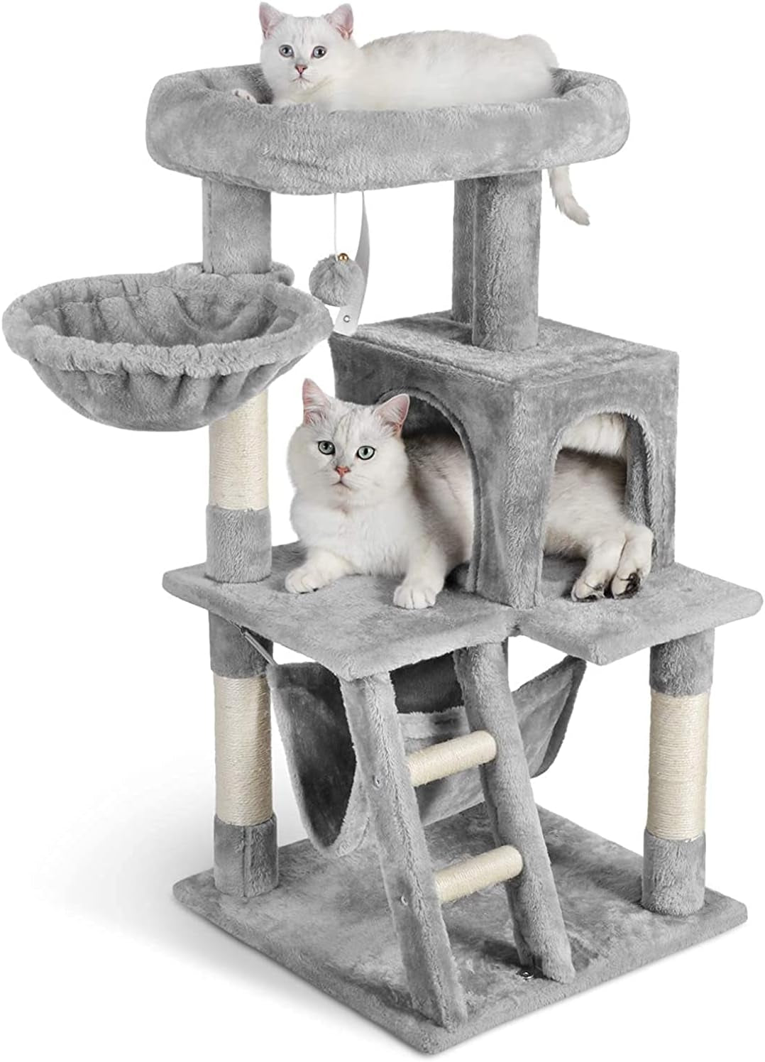 Cat Tower 39” Cat Tree Multi-Level Cat House Condo Furniture with Scratching Posts & Climbing Ladder Kitten Kitty Stand Play House Activity Center for Indoor Cats to Play & Rest, Gray