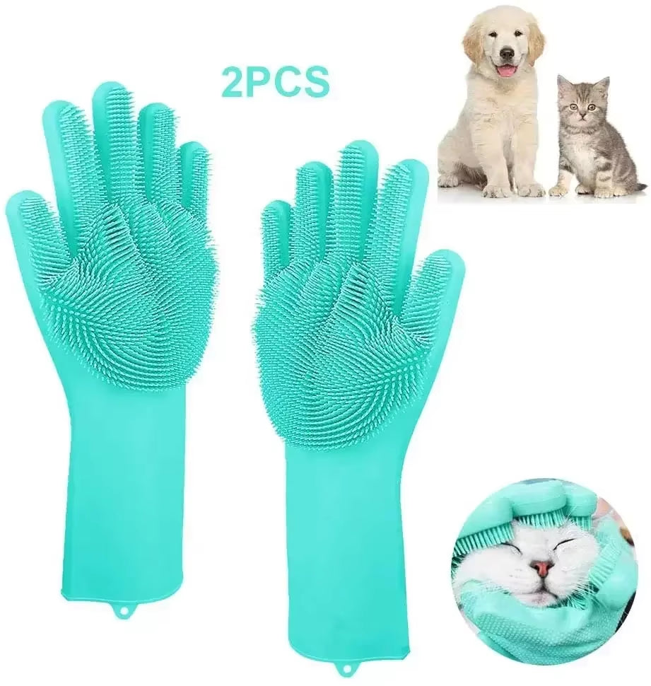 Pet Grooming Cleaning Gloves Dog Cat Bathing Shampoo Glove Scrubber Magic Dishwashing Cleannersponge Silicon Hair Removal Glove