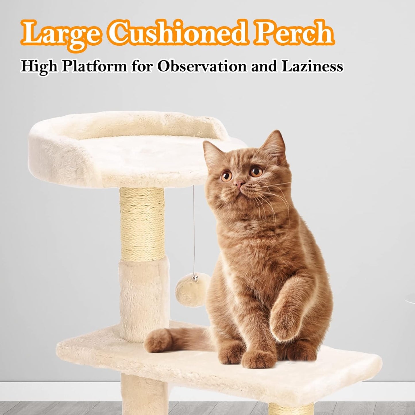 Cat Tree Tower, Cat Condo Tree Climbing Frame Furniture with Scratching Post Cat House for Outdoor Indoor Cat Tower Cat Activity Centre for Sleeping and Playing (33.5" Beige)