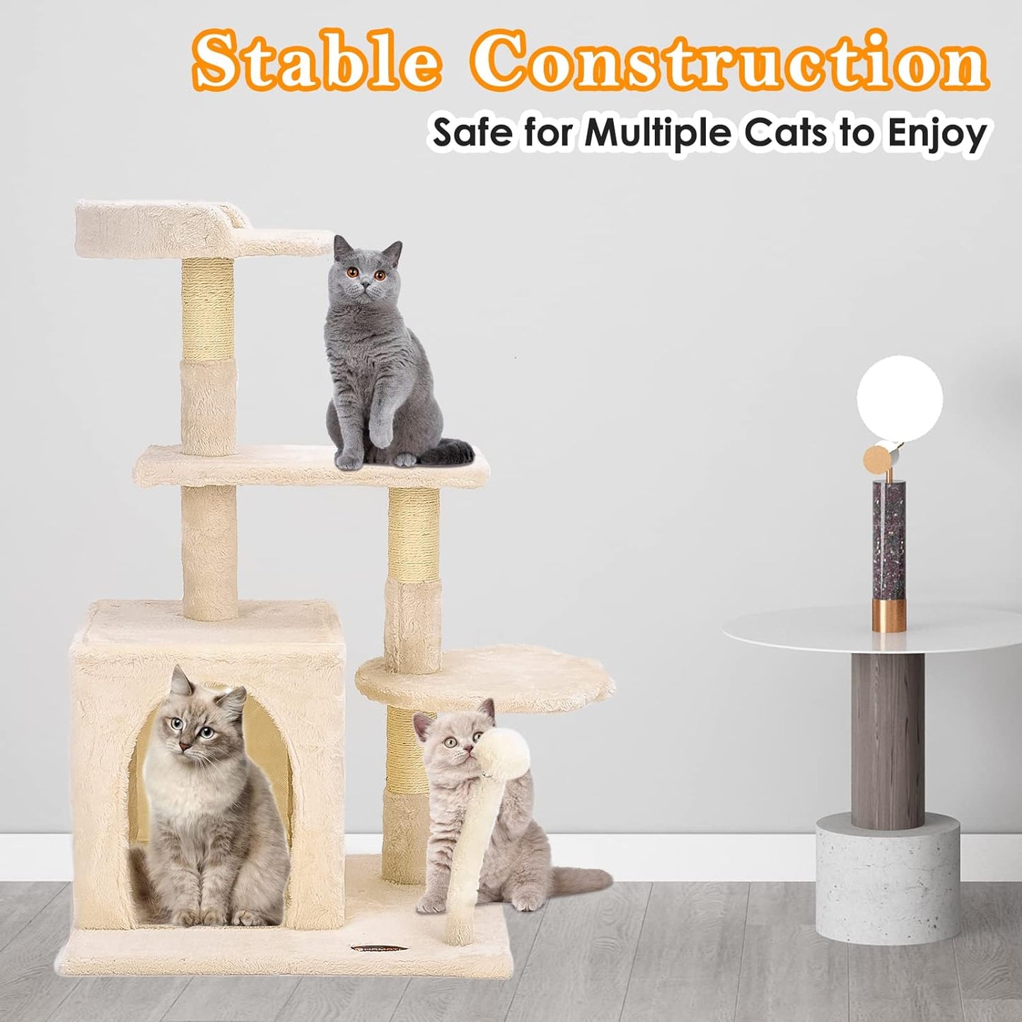 Cat Tree Tower, Cat Condo Tree Climbing Frame Furniture with Scratching Post Cat House for Outdoor Indoor Cat Tower Cat Activity Centre for Sleeping and Playing (33.5" Beige)