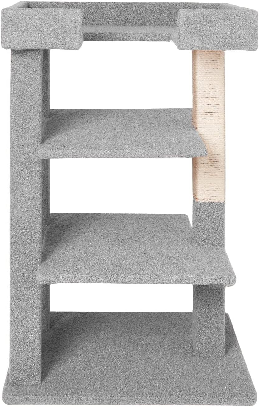 Callie 3-Level Cat Tree Tower, Multi-Level Kitten Tower Play House Activity Center, Kitty Pet Tree House Furniture for Indoor Cats – Gray