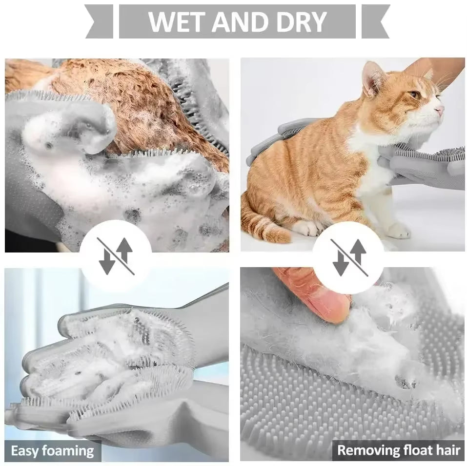 Pet Grooming Cleaning Gloves Dog Cat Bathing Shampoo Glove Scrubber Magic Dishwashing Cleannersponge Silicon Hair Removal Glove