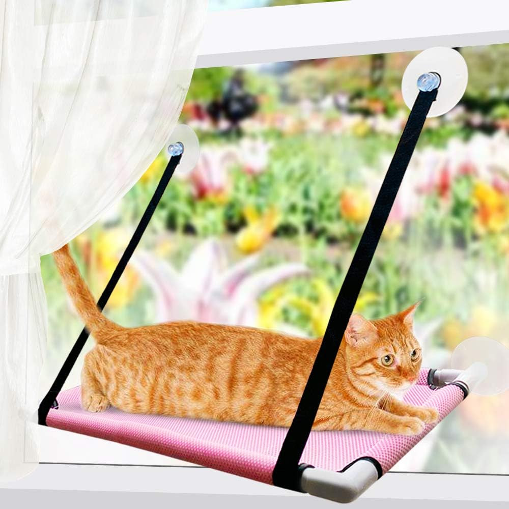 Cat Window Perch, Cat Hammock Window Seat, Perfect Window Sunny Seat Big Pet Perch of Cats Hammock for Climbing Wall Cats, Space Saving and Safety Design, Cat Accessories (Pink)