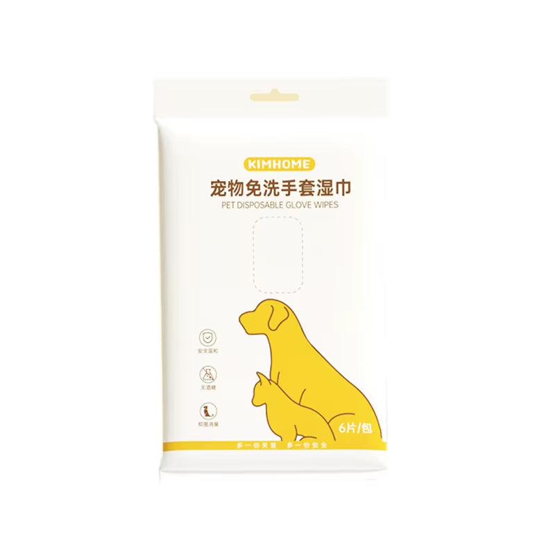 Pet Cleaning Glove Wipes Disposable Pet Grooming Glove for Cats & Dogs, 6 Pieces per Pack, Pet Cleaning Supplies