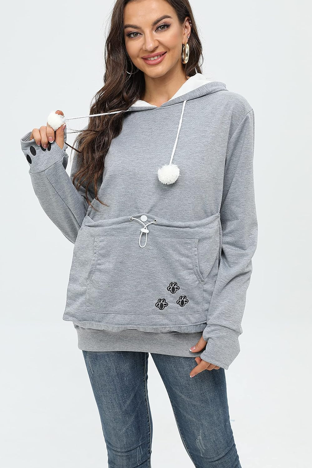 Fleece Pet Cat Small Day Pouch Hoodie Carrier Holder Carrying Sweatshirt Kangaroo Pocket
