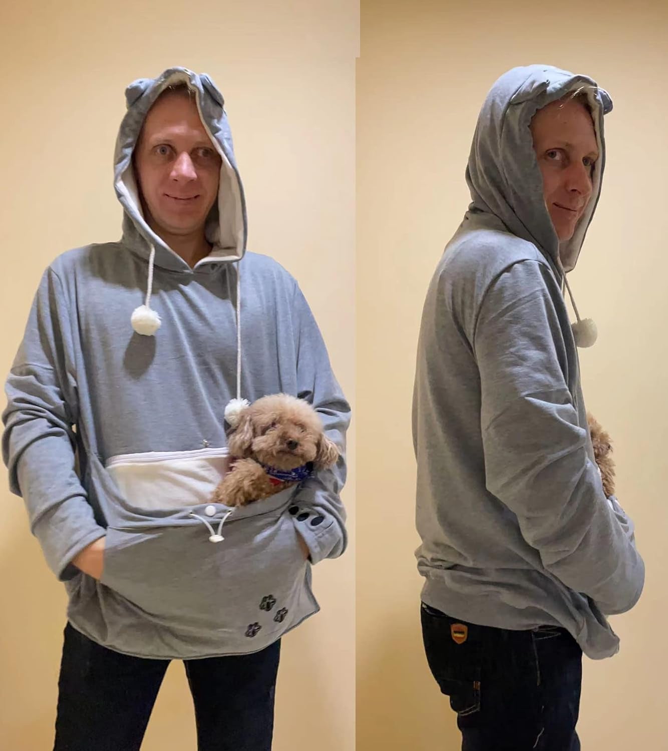 Fleece Pet Cat Small Day Pouch Hoodie Carrier Holder Carrying Sweatshirt Kangaroo Pocket