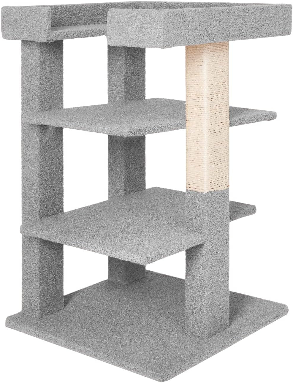 Callie 3-Level Cat Tree Tower, Multi-Level Kitten Tower Play House Activity Center, Kitty Pet Tree House Furniture for Indoor Cats – Gray