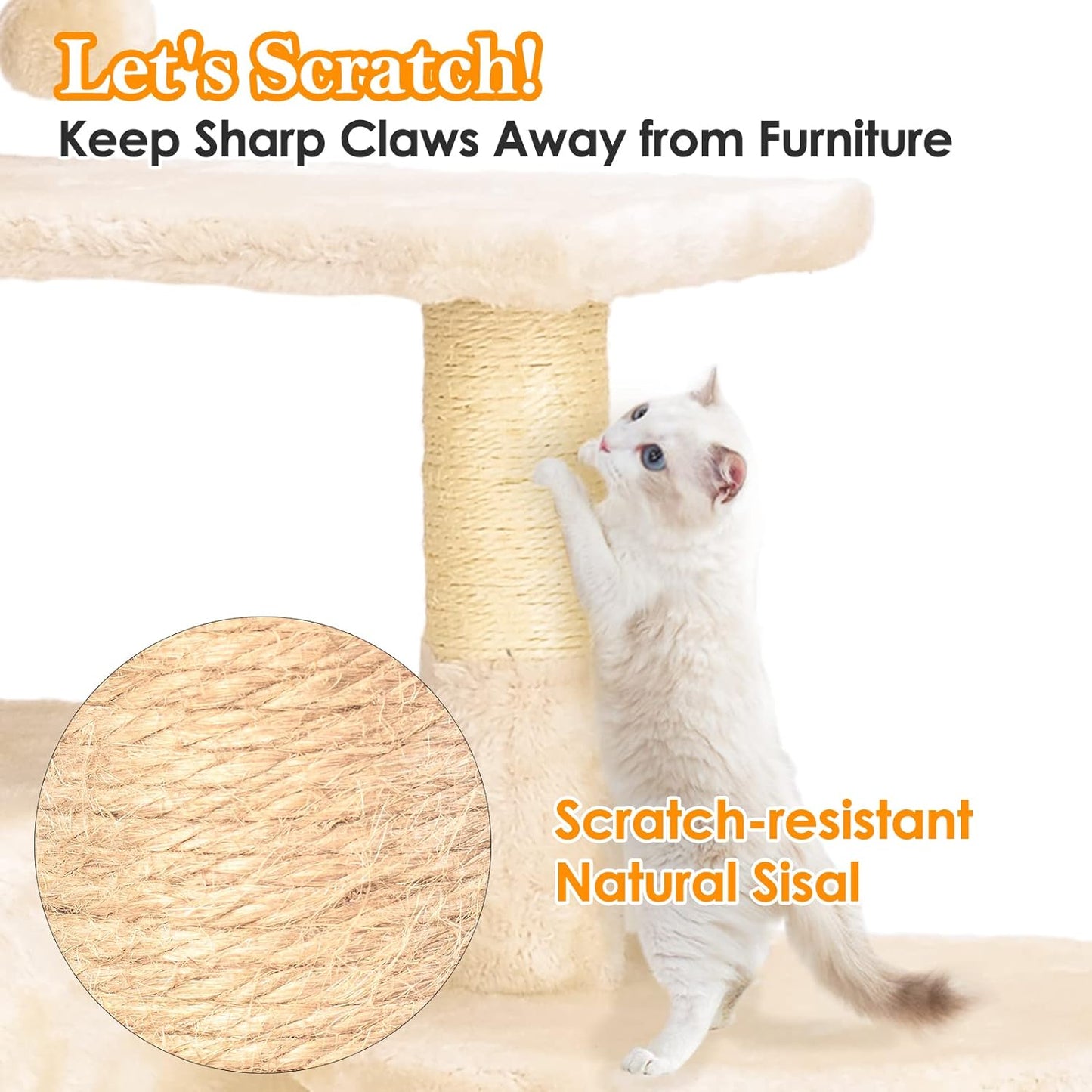 Cat Tree Tower, Cat Condo Tree Climbing Frame Furniture with Scratching Post Cat House for Outdoor Indoor Cat Tower Cat Activity Centre for Sleeping and Playing (33.5" Beige)