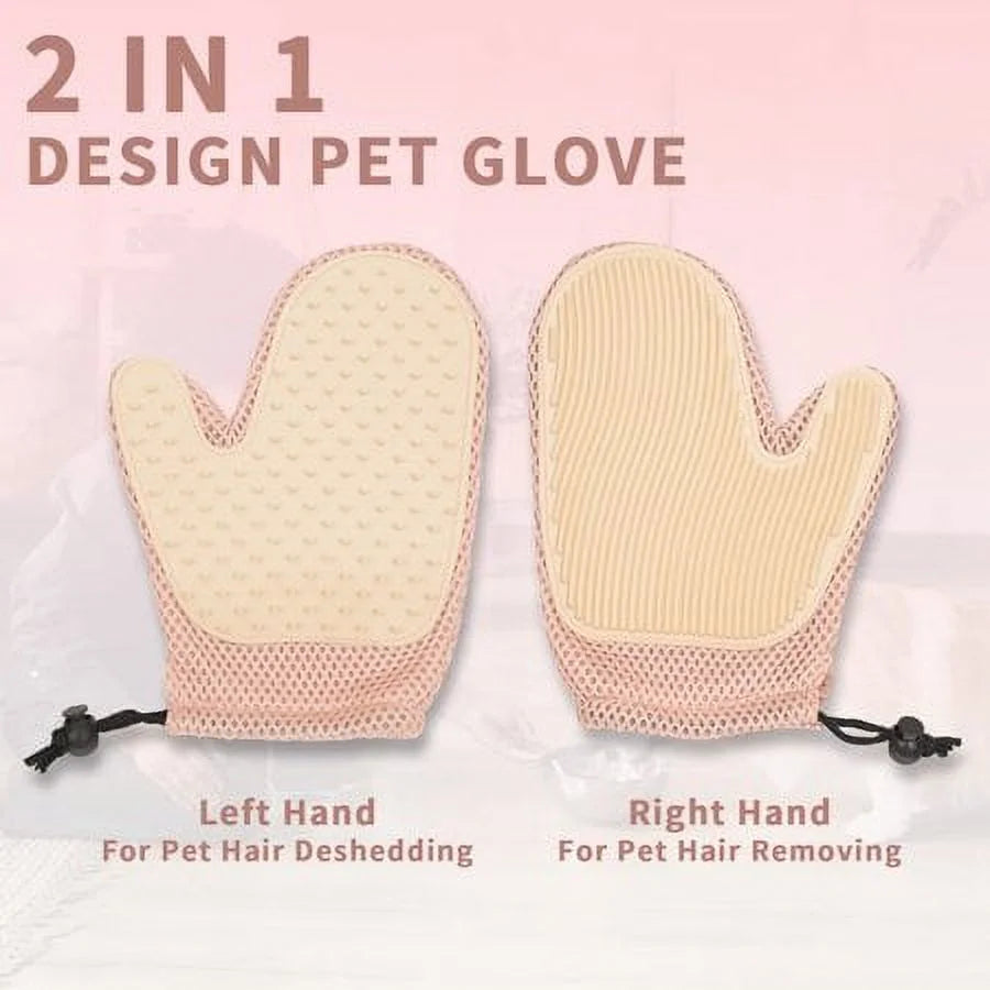 2 in 1 Cat Hair Glove & Pet Fur Remover Glove, Dog Grooming Glove Brush for Shedding, Massage, Efficient Pet Hair Remover Mitt for Uproot Cleaner Clothes, Couch, Carpet