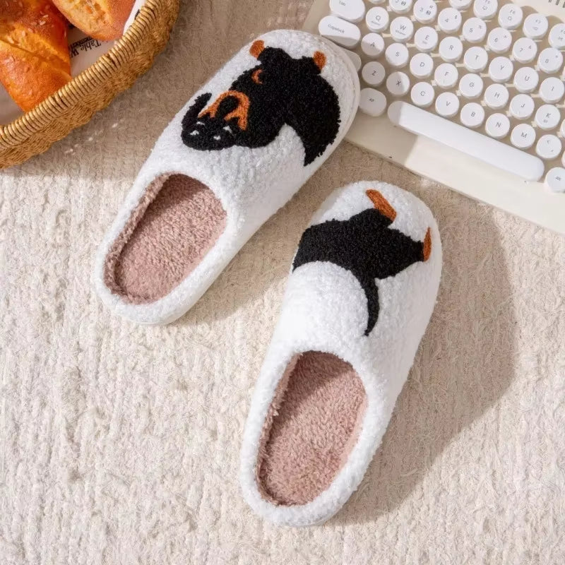 Pet Pattern Dachshund Embroidery Stuffed Home Thick Sole Plaid Furry Cotton Slippers Warm Non-Slip Indoor Slippers Pet Mom Gift