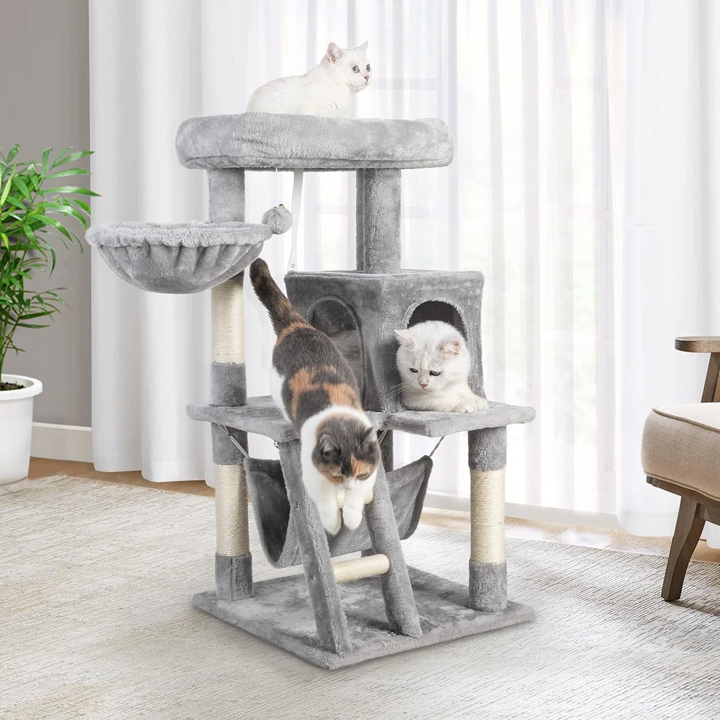 Cat Tower 39” Cat Tree Multi-Level Cat House Condo Furniture with Scratching Posts & Climbing Ladder Kitten Kitty Stand Play House Activity Center for Indoor Cats to Play & Rest, Gray