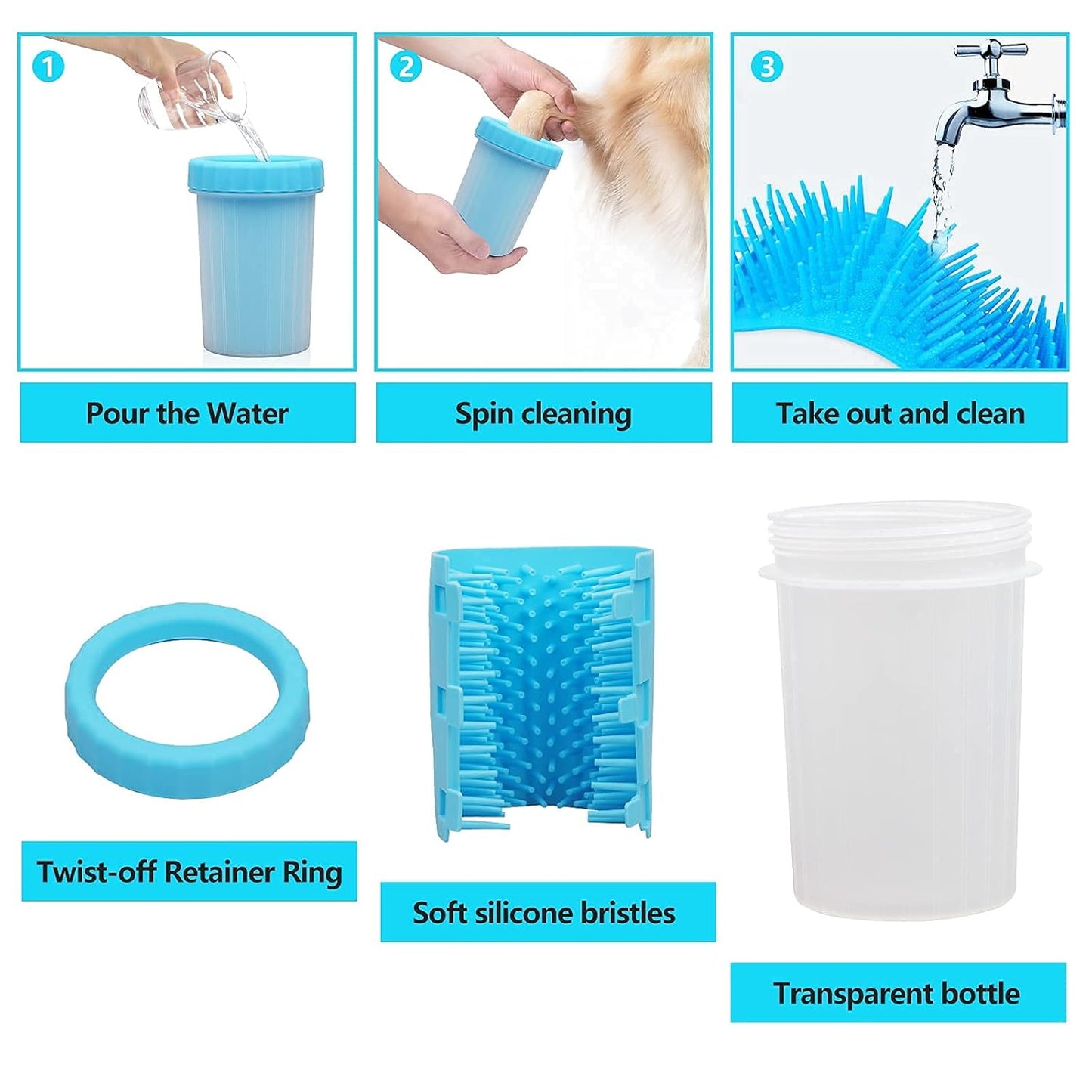 Dog Paw Cleaner with Pet Nail Clippers Pet Shedding Grooming Set 360º Portable Self-Cleaning Washer Cup Muddy Paws Pet Foot Cleaning Brush Cleaner for Large Dogs