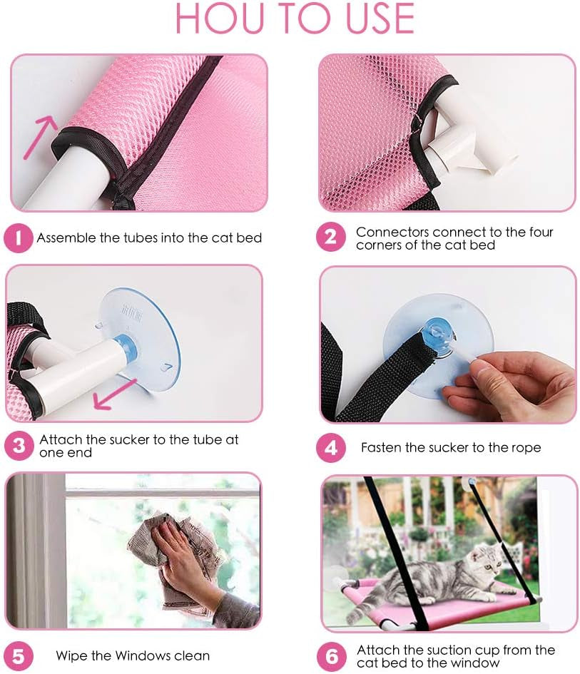 Cat Window Perch, Cat Hammock Window Seat, Perfect Window Sunny Seat Big Pet Perch of Cats Hammock for Climbing Wall Cats, Space Saving and Safety Design, Cat Accessories (Pink)