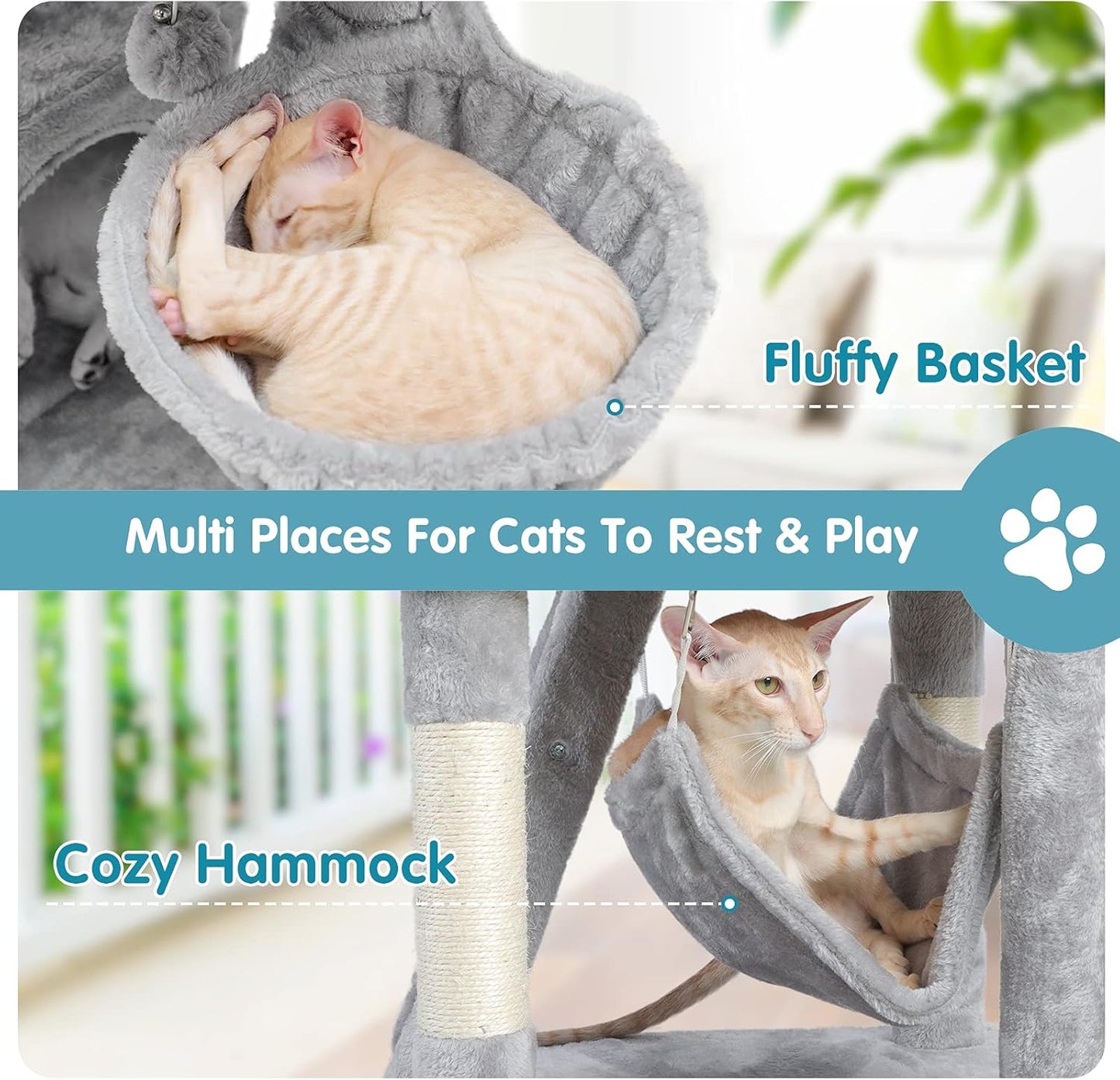 Cat Tower 39” Cat Tree Multi-Level Cat House Condo Furniture with Scratching Posts & Climbing Ladder Kitten Kitty Stand Play House Activity Center for Indoor Cats to Play & Rest, Gray