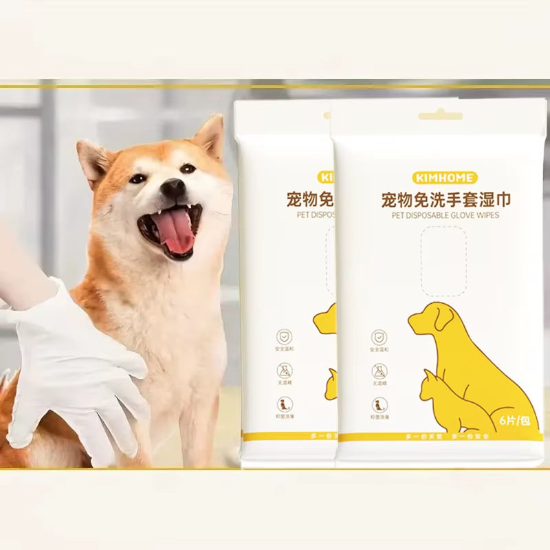 Pet Cleaning Glove Wipes Disposable Pet Grooming Glove for Cats & Dogs, 6 Pieces per Pack, Pet Cleaning Supplies