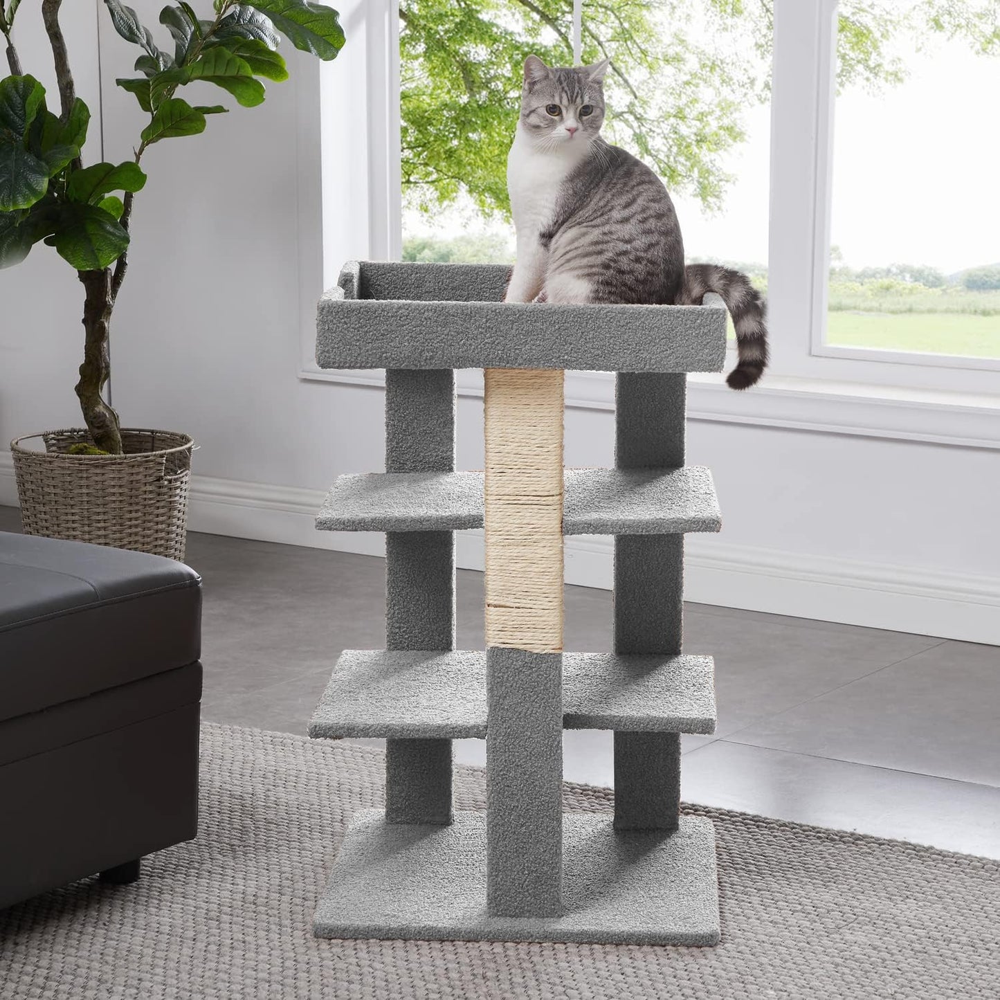 Callie 3-Level Cat Tree Tower, Multi-Level Kitten Tower Play House Activity Center, Kitty Pet Tree House Furniture for Indoor Cats – Gray
