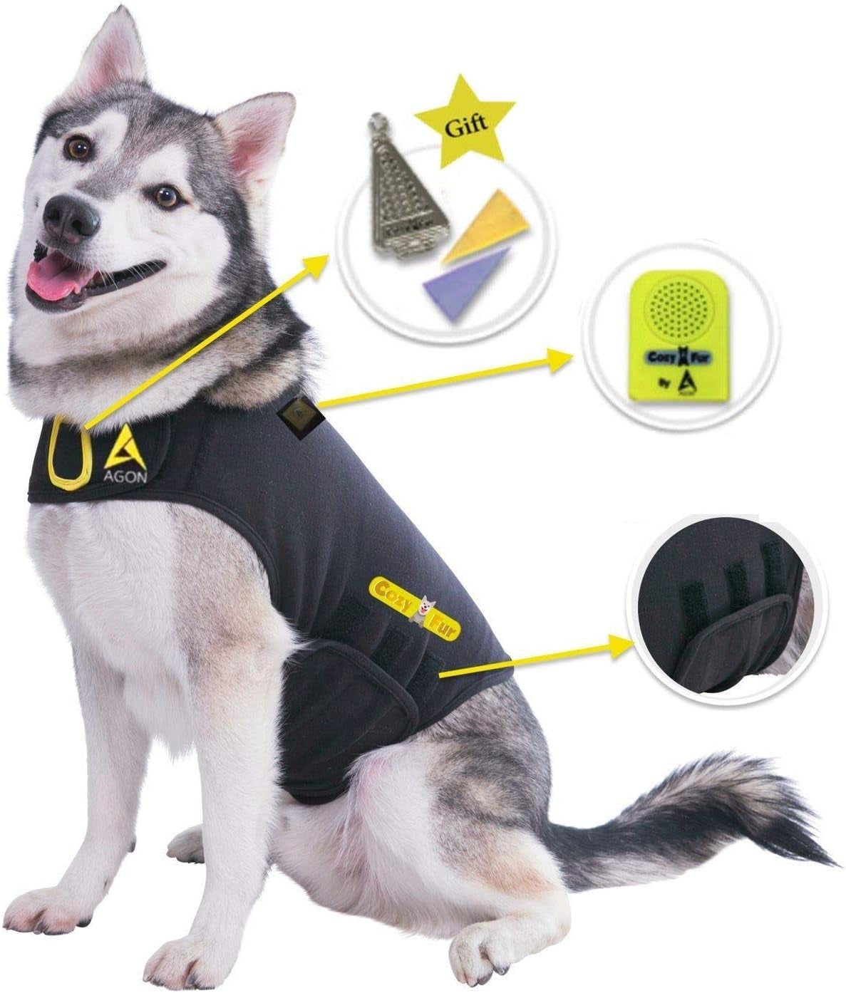 3-In-1 Anxiety Vest, Music & Aromatherapy Dog Coat Relaxing Sound & Essential Oil Scent Canine Stress Relief Fireworks Thunder Separation Shirt Jacket Thunderstorm (Black, XXS [Up to 7 Lbs])