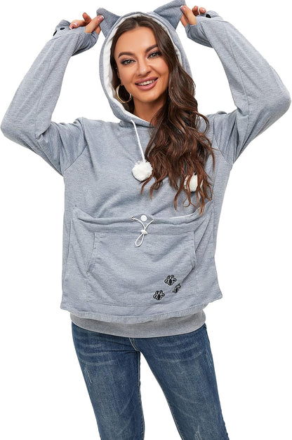Fleece Pet Cat Small Day Pouch Hoodie Carrier Holder Carrying Sweatshirt Kangaroo Pocket