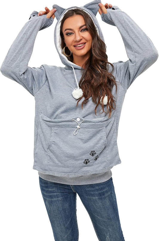 Fleece Pet Cat Small Day Pouch Hoodie Carrier Holder Carrying Sweatshirt Kangaroo Pocket