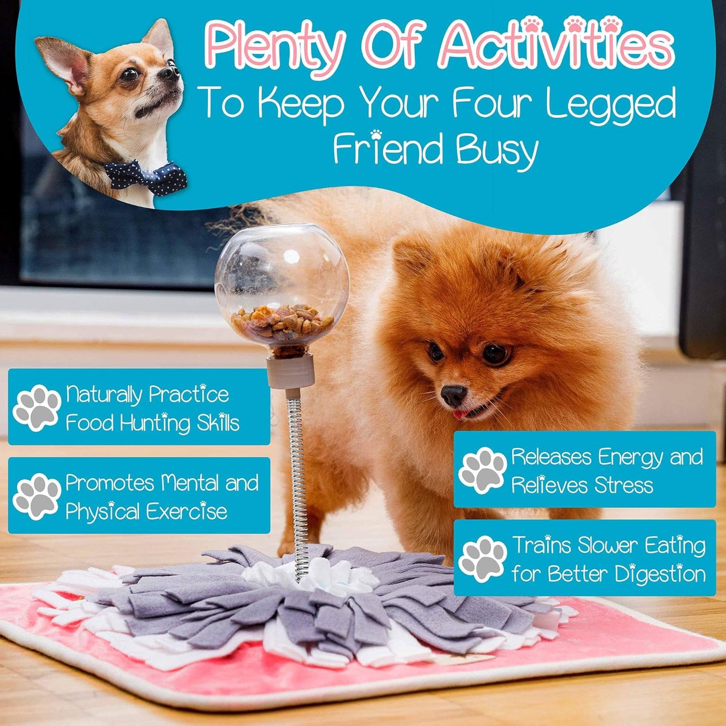 Snuffle Mat (Premium Mat with Treat Ball) Interactive Dog Toy for Pet Enrichment - Puzzle Feeder for Exercise and Stress Relief - Slow Feeder