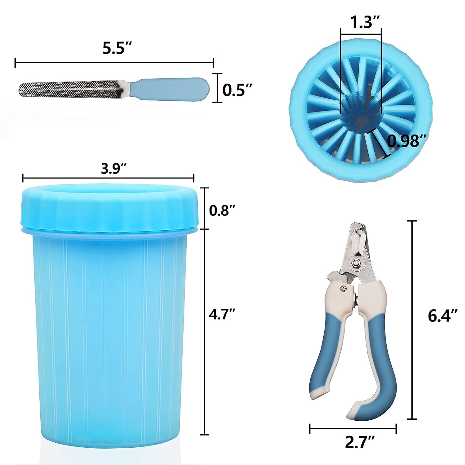 Dog Paw Cleaner with Pet Nail Clippers Pet Shedding Grooming Set 360º Portable Self-Cleaning Washer Cup Muddy Paws Pet Foot Cleaning Brush Cleaner for Large Dogs