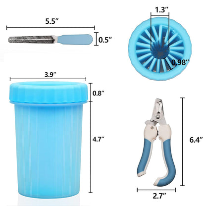 Dog Paw Cleaner with Pet Nail Clippers Pet Shedding Grooming Set 360º Portable Self-Cleaning Washer Cup Muddy Paws Pet Foot Cleaning Brush Cleaner for Large Dogs