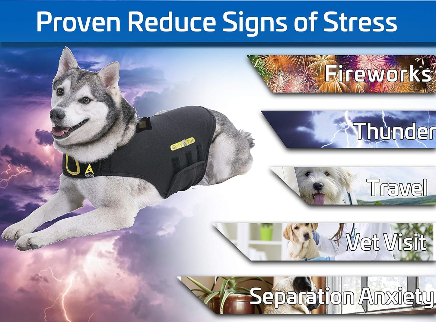 3-In-1 Anxiety Vest, Music & Aromatherapy Dog Coat Relaxing Sound & Essential Oil Scent Canine Stress Relief Fireworks Thunder Separation Shirt Jacket Thunderstorm (Black, XXS [Up to 7 Lbs])