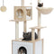 56.7" Cat Tree with Litter Box Enclosure Large, Wood Cat Tower for Indoor Cats with Storage Cabinet and Cozy Cat Condo, Sisal Covered Scratching Post and Repalcable Dangling Balls, Beige