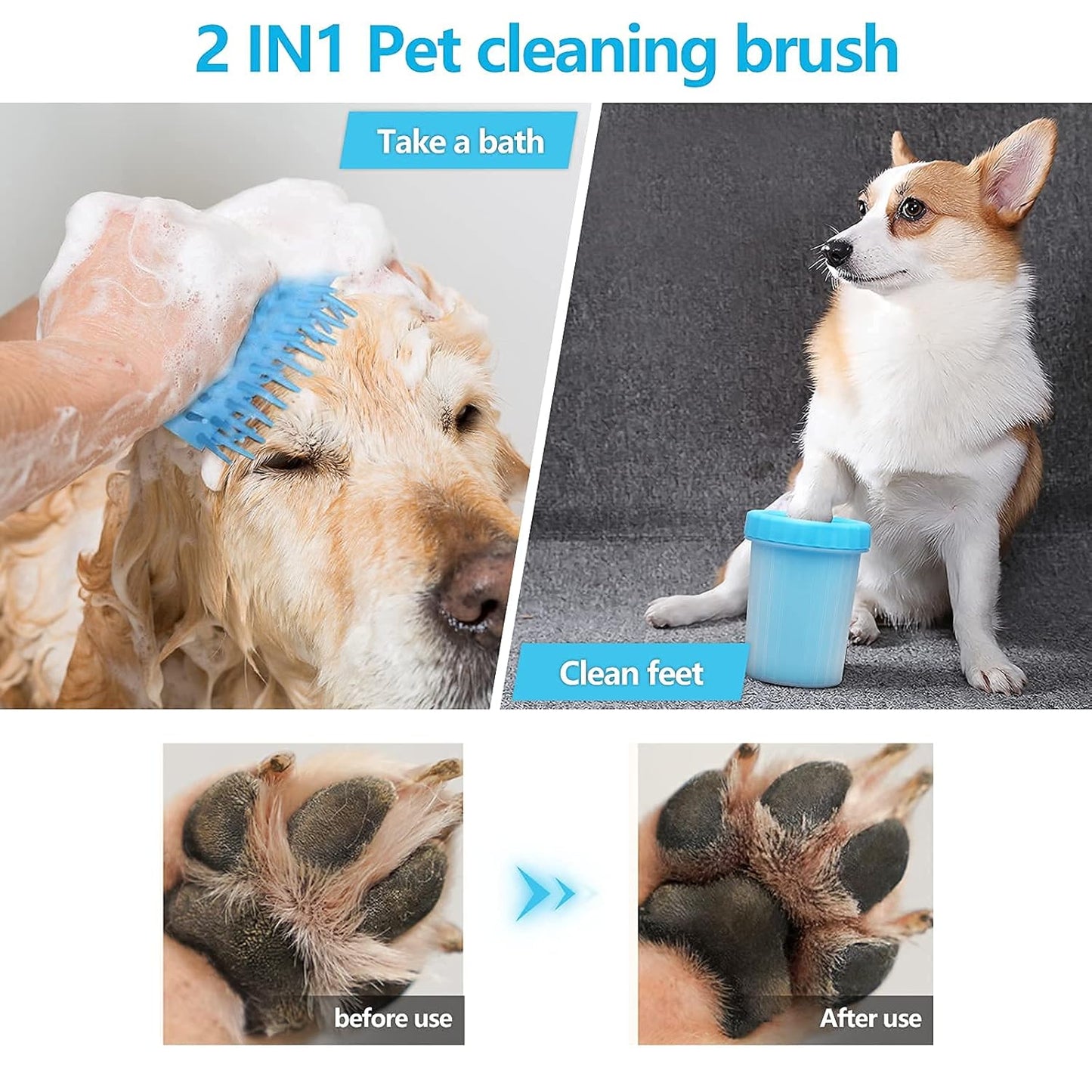 Dog Paw Cleaner with Pet Nail Clippers Pet Shedding Grooming Set 360º Portable Self-Cleaning Washer Cup Muddy Paws Pet Foot Cleaning Brush Cleaner for Large Dogs