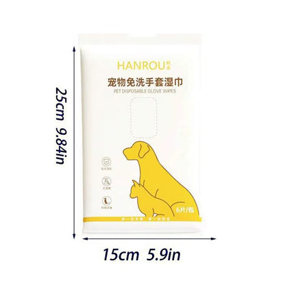 Pet Cleaning Glove Wipes Disposable Pet Grooming Glove for Cats & Dogs, 6 Pieces per Pack, Pet Cleaning Supplies