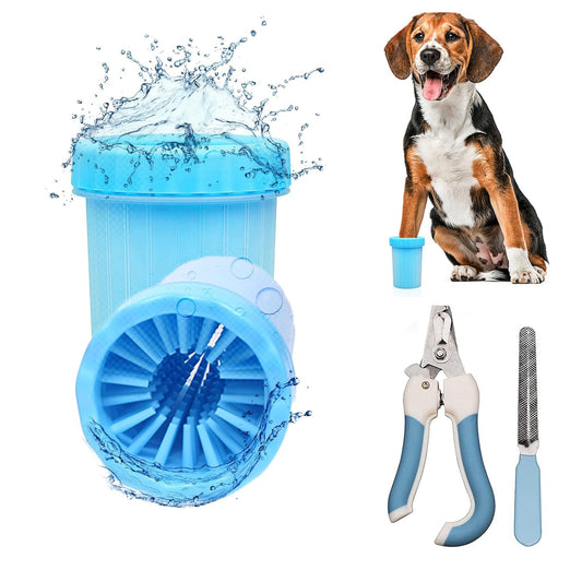 Dog Paw Cleaner with Pet Nail Clippers Pet Shedding Grooming Set 360º Portable Self-Cleaning Washer Cup Muddy Paws Pet Foot Cleaning Brush Cleaner for Large Dogs