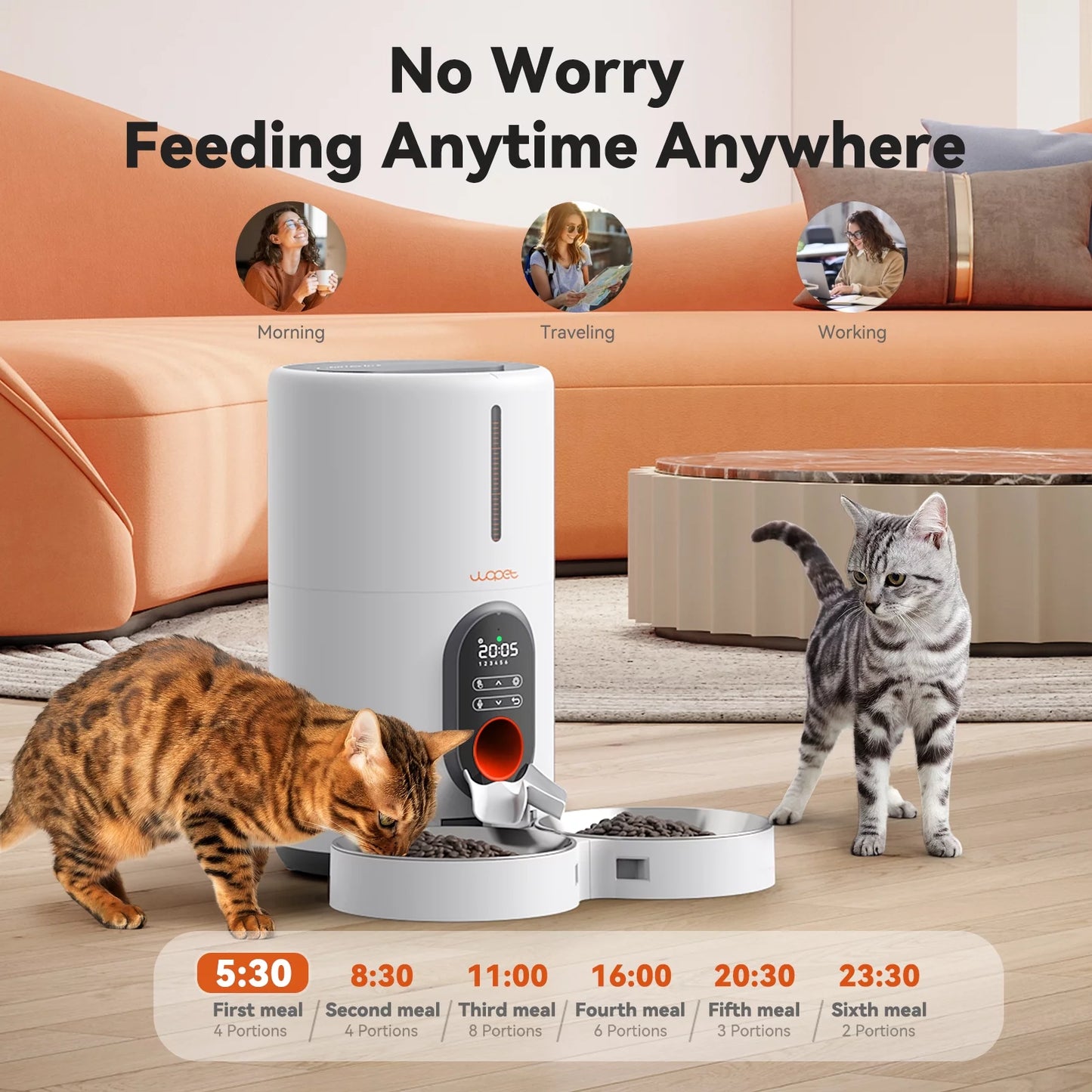 Automatic 4 L Dual Bowl Feeder with Voice Recording for Small Pets