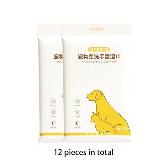 Pet Cleaning Glove Wipes Disposable Pet Grooming Glove for Cats & Dogs, 6 Pieces per Pack, Pet Cleaning Supplies