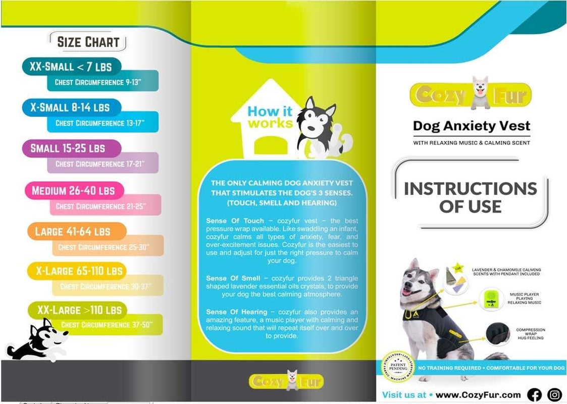 3-In-1 Anxiety Vest, Music & Aromatherapy Dog Coat Relaxing Sound & Essential Oil Scent Canine Stress Relief Fireworks Thunder Separation Shirt Jacket Thunderstorm (Black, XXS [Up to 7 Lbs])