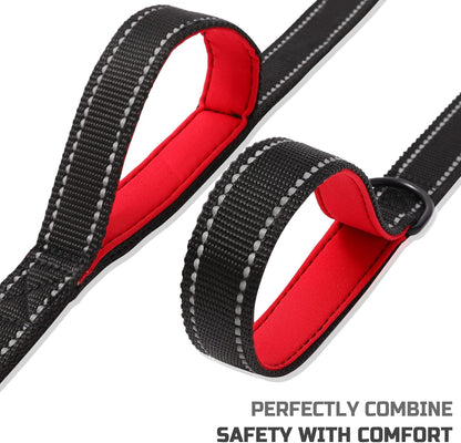 5Ft Dog Leash, Heavy Duty Rope Leash with 2 Padded Handle – Pet Training Lead with 3M Reflective Double Handle for Traffic Control Safety, Perfect for Large Medium or Small Dog (Black+Red)